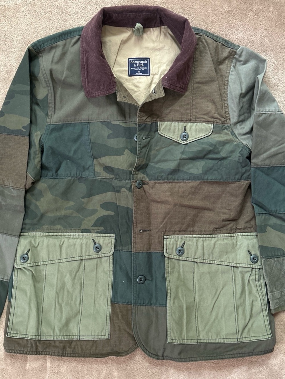 Abercrombie & Fitch Men’s Patchwork Camo Field Jacket - Olive, Green, Brown